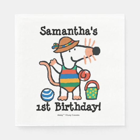 Maisy op het strand verjaardag servetten (Voorkant)