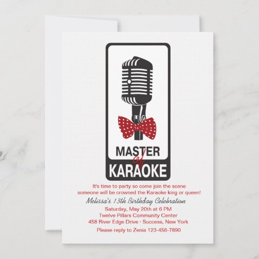 Maître de Karaoke Anniversaire Fête Invitation (Devant)