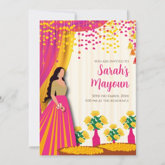 Maiyan uitnodigingen & Haldi uitnodigingen Haldi u (Voorkant)