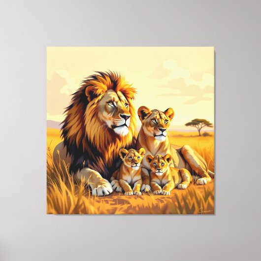 Majestätische Löwenfamilie Canvas Afdruk (Voorkant)