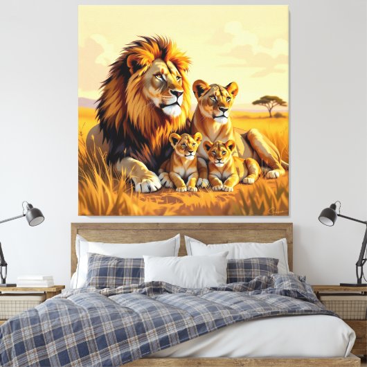 Majestätische Löwenfamilie Canvas Afdruk (Insitu (Slaapkamer))