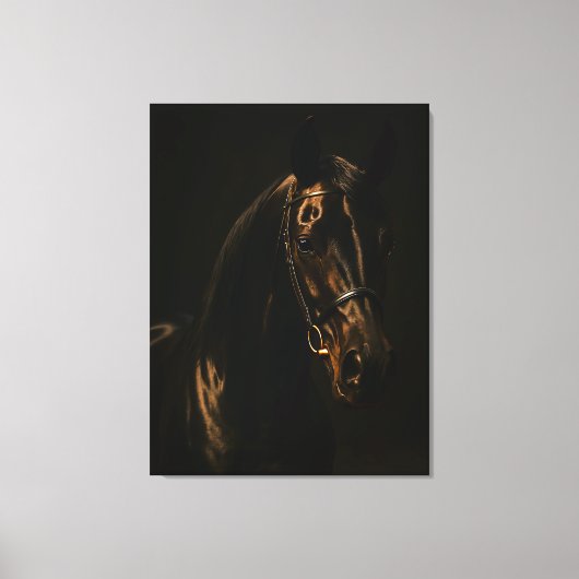 Majestätischer Fuchsbrauner Hengst im Dunkeln Canvas Afdruk (Voorkant)