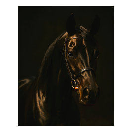Majestätischer Fuchsbrauner Hengst im Dunkeln Foto Afdruk