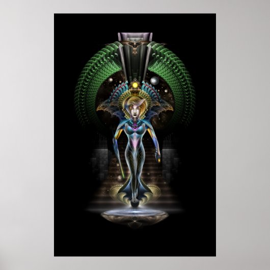 Majesteit Trilia Fractal Fantasy Portrait BLK Poster (Voorkant)