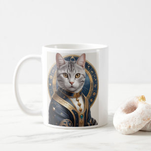 Majestic Amerikaanse Korthaar Kat in Blauw en Goud Koffiemok