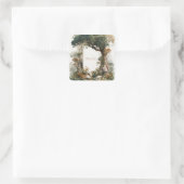 Majestic Ancient Tree Rocky Forest Gold Frame Vierkante Sticker (Tas)