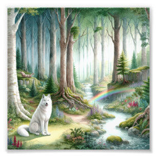 Majestic Arctic Wolf Forest Art Foto Vergroting Foto Afdruk