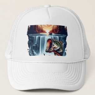 Majestic Bass springen over waterval bij zonsonder Trucker Pet