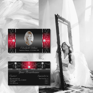 Majestic Black en Red Squiggled Jewels met foto Visitekaartje