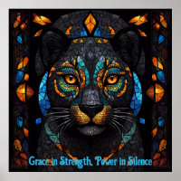 Majestic Black Panther Glas in lood Mozaïek Kunst