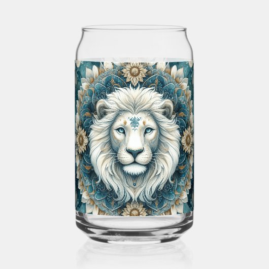 Majestic Blanc Lion Turquoise bleu Floral Mandala (Recto)