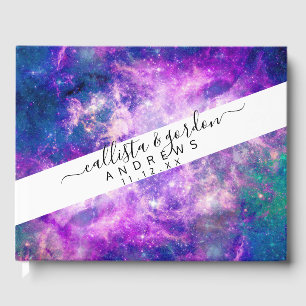 Majestic Blauwgroen Paarse Starry Space Nebula Gastenboek