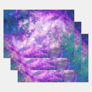 Majestic Blauwgroen Paarse Starry Space Nebula Inpakpapier Vel