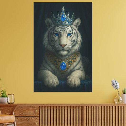 Majestic Blue Crown Royal Tiger – Luxury Fine Art Canvas Afdruk (Insitu (Woonkamer))