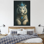 Majestic Blue Crown Royal Tiger – Luxury Fine Art Canvas Afdruk (Insitu (Slaapkamer))