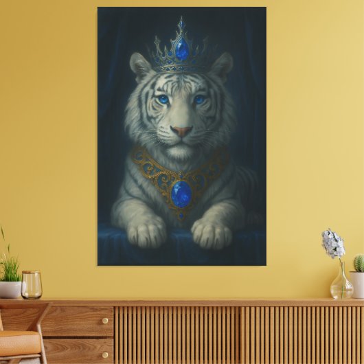 Majestic Blue Crown Royal Tiger – Luxury Fine Art Canvas Afdruk (Insitu (Woonkamer))