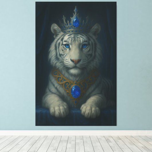 Majestic Blue Crown Royal Tiger – Luxury Fine Art Canvas Afdruk (Insitu (Houten vloer))