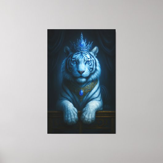 Majestic Blue Crown Royal Tiger – Luxury Fine Art Canvas Afdruk (Voorkant)