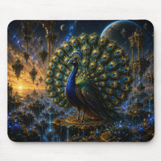Majestic Blue & Gold Celestial Peacock Mouse Pad Muismat