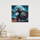 Majestic Blue-Toned maanverlichte Vikingscene Poster (Keuken)
