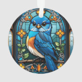 Majestic Bluebird perchée sur une fenêtre en verre (dos)
