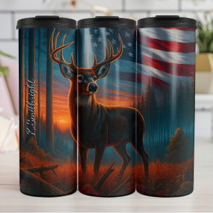 Majestic Buck Amerikaanse vlag zonsondergang Thermosbeker