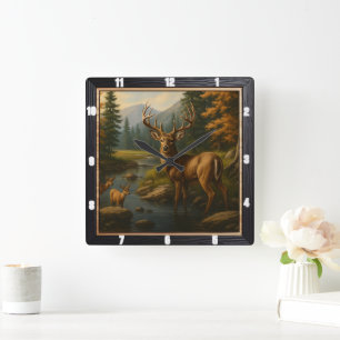 Majestic Buck Forest Stream Vierkante Klok