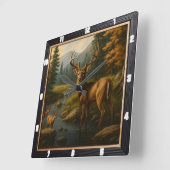 Majestic Buck Forest Stream Vierkante Klok (Hoek)