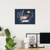 Majestic Bull Elk bugling in het maanlicht Poster (Thuiskantoor)
