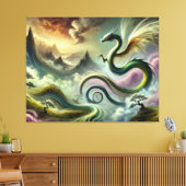 Majestic Celestial Dragon Over Fantasy Mountains Canvas Afdruk (Insitu (Woonkamer))
