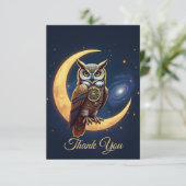 Majestic Clockwork Owl Perched On A Crescent Moon Bedankkaart (Staand voorkant)
