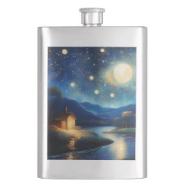 Majestic Cottage Under Moon Flask Flacon