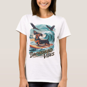 Majestic Dachshund Hond Catching a Wave Surfing T-shirt