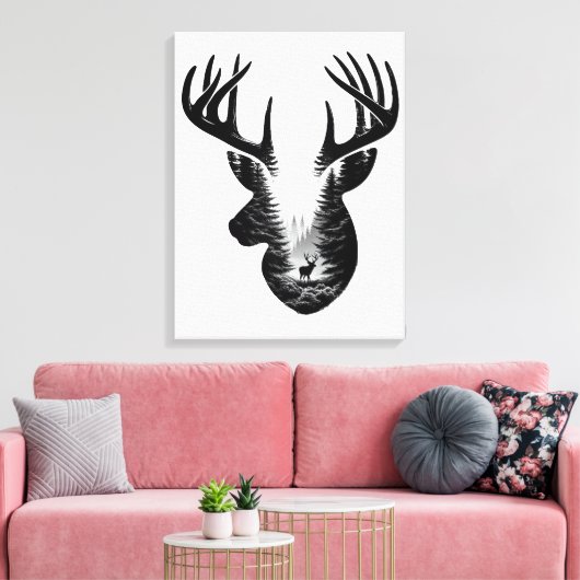 Majestic Deer Forest Double Exposition sur Toile M (Insitu(Salon))