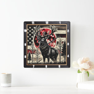 Majestic Deer Forest Natuur Vierkante Klok