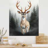 Majestic Deer in Misty Forest – Tranquil Wildlife  Poster (Keuken)