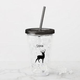 Majestic Deer met Antlers Black Silhouette Rustic Acryl Drinkbeker