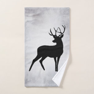 Majestic Deer met Antlers Black Silhouette Rustic Bad Handdoek