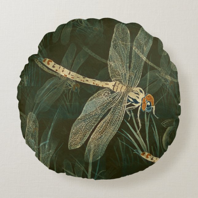 Majestic Dragonfly Pattern Rond Kussen (Voorkant)