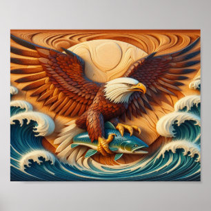 Majestic Eagle Clutching een vis 10x8 Poster