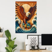 Majestic Eagle Clutching een vis 24x36 Poster (Thuiskantoor)