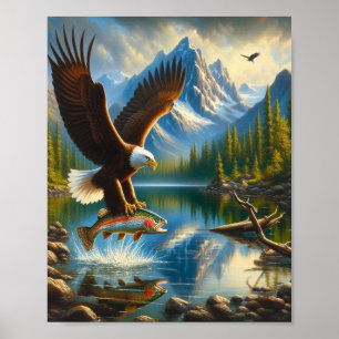 Majestic Eagle Het vangen van een meer forel 8 "x1 Poster