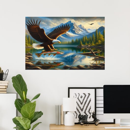 Majestic Eagle het vangen van een meer forel Poster (Thuiskantoor)