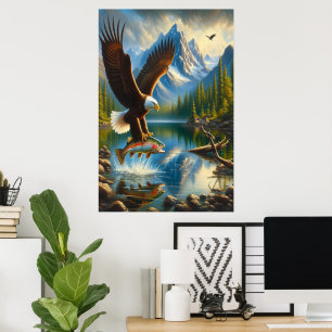 Majestic Eagle het vangen van een meer forel Poster