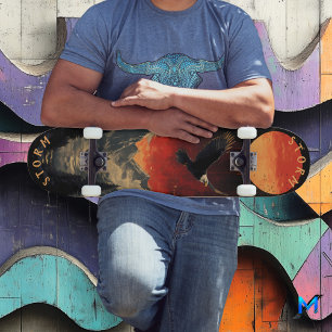 Majestic Eagle in Fiery Sunset, Retro Skateboard