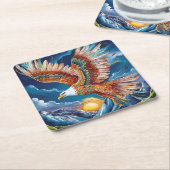 Majestic Eagle met Boho Vibes & Mountain Uitzicht Vierkante Kartonnen Onderzetter (Schuin)