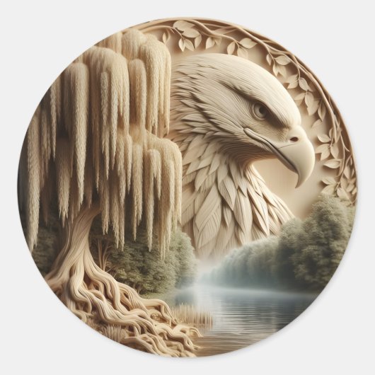 Majestic Eagle met uitzicht op Serene Lake Ronde Sticker (Voorkant)