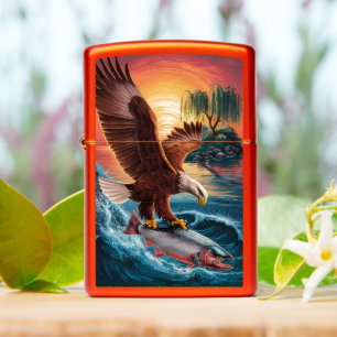 Majestic Eagle stijgt over een glinsterende vis