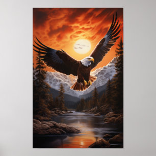 Majestic Eagle stijgt over stroom - Verbluffend wi Poster