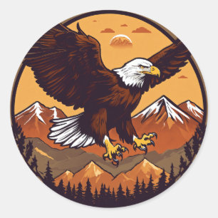 Majestic Eagle Sunset Flight Ronde Sticker